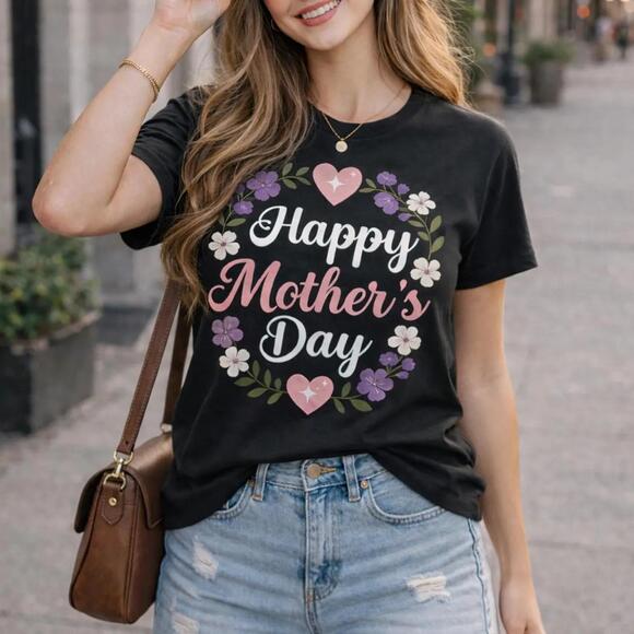 Other - Mother Day Floral Print T-Shirt, Heart Wreath Print T-Shirt